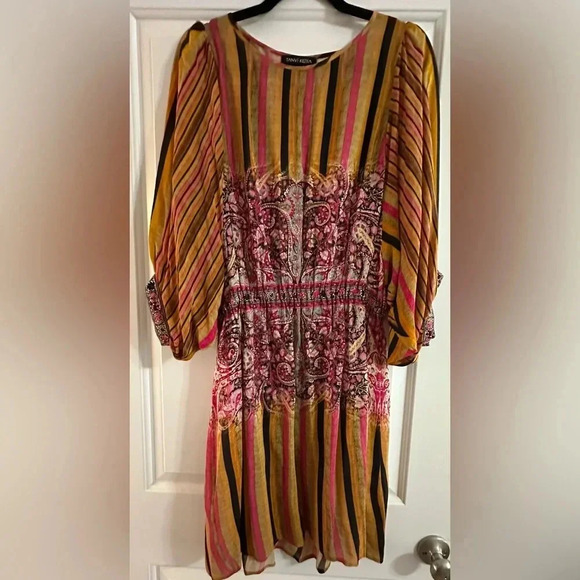 Anthropologie Tanvi Kedia Sunpass Beaded Dress Size M Rayon Pink Orange - Picture 4 of 13